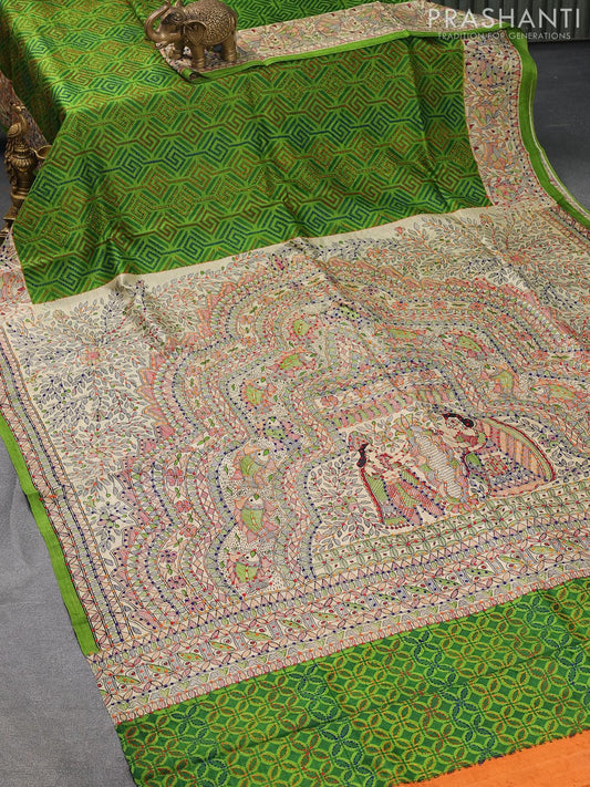 Beige Madhubani Printed Art Silk Saree SC21332