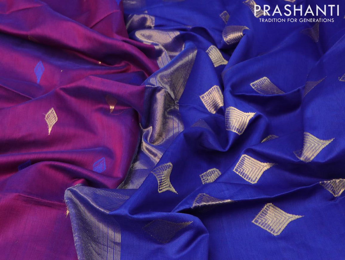 Maheshwari silk cotton saree deep purple and blue with thread & zari woven buttas and zari woven border - {{ collection.title }} by Prashanti Sarees