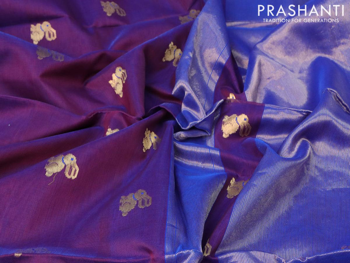 Maheshwari silk cotton saree dual shade of bluish purple and blue with zari woven buttas and zari woven border - {{ collection.title }} by Prashanti Sarees