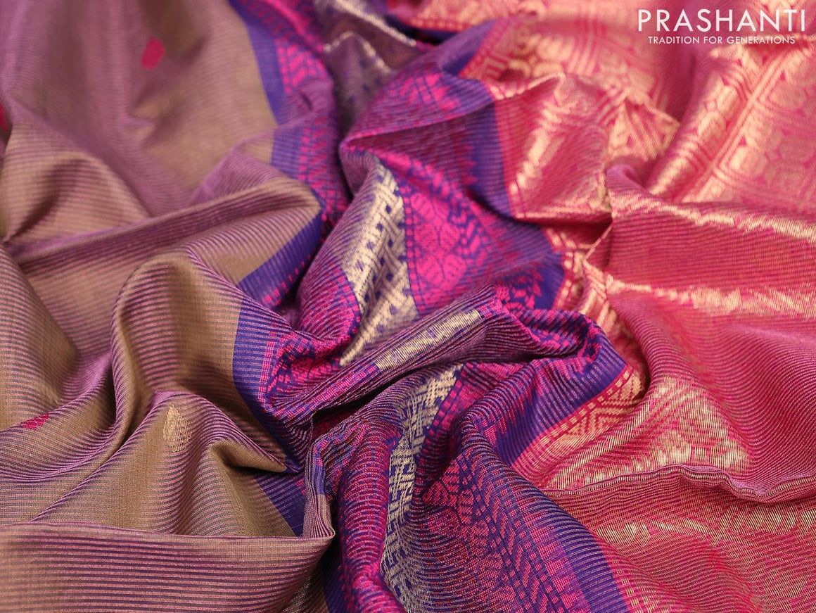 Maheshwari silk cotton saree dual shade of brown and blue with allover vairosi pattern & buttas and thread & zari woven border - {{ collection.title }} by Prashanti Sarees