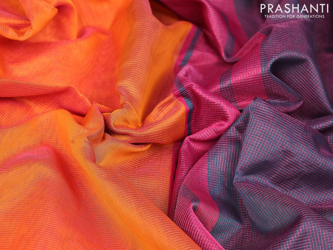 Maheshwari silk cotton saree dual shade of orange and pink with allover vairosi pattern and zari woven border - {{ collection.title }} by Prashanti Sarees