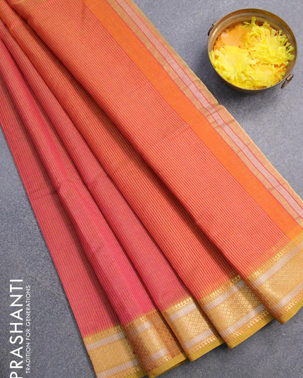 Maheshwari silk cotton saree dual shade of pink with allover vairosi pattern and zari woven border - {{ collection.title }} by Prashanti Sarees
