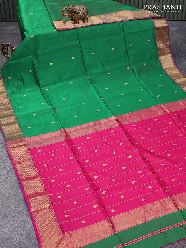 Maheshwari silk cotton saree green and pink with zari woven tilak buttas and zari woven border - {{ collection.title }} by Prashanti Sarees