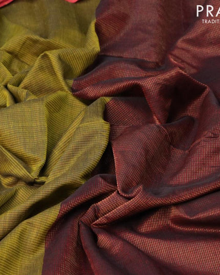 Maheshwari silk cotton saree green shade and pink shade with plain body and zari woven border - {{ collection.title }} by Prashanti Sarees