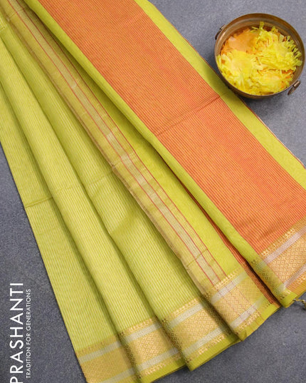 Maheshwari silk cotton saree lime yellow with allover vairosi pattern and zari woven border - {{ collection.title }} by Prashanti Sarees