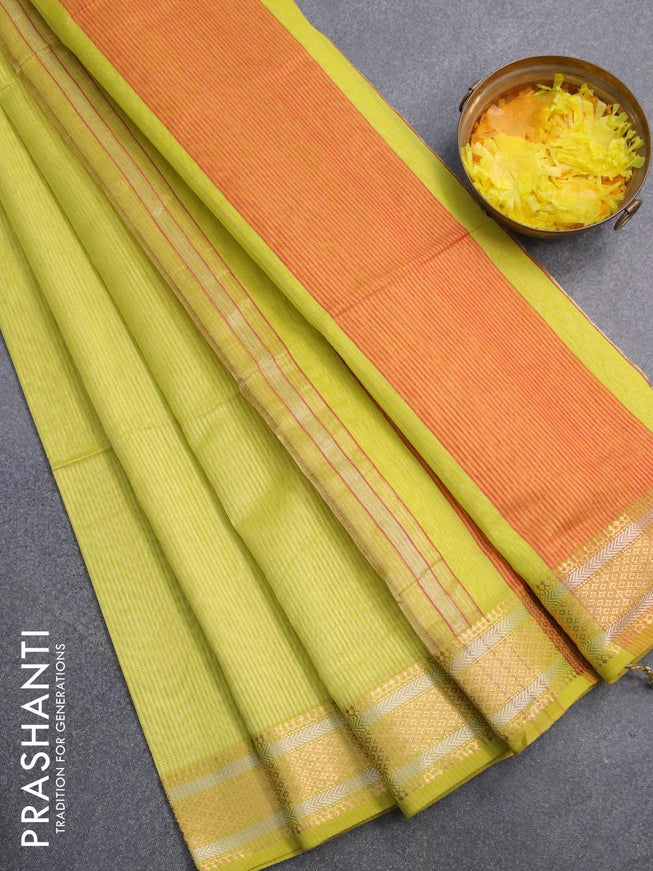 Maheshwari silk cotton saree lime yellow with allover vairosi pattern and zari woven border - {{ collection.title }} by Prashanti Sarees