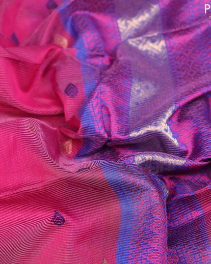 Maheshwari silk cotton saree magenta pink and blue with allover vairosi pattern & buttas and thread & zari woven border - {{ collection.title }} by Prashanti Sarees