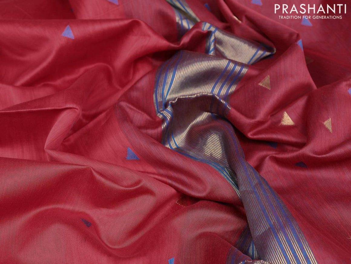 Maheshwari silk cotton saree pink shade and blue with thread & zari woven geometric buttas and zari woven border - {{ collection.title }} by Prashanti Sarees