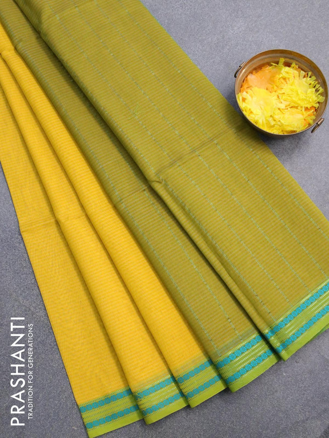 Maheshwari silk cotton saree yellow and green with allover stripe pattern and woven border - {{ collection.title }} by Prashanti Sarees