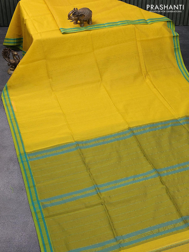 Maheshwari silk cotton saree yellow and green with allover stripe pattern and woven border - {{ collection.title }} by Prashanti Sarees