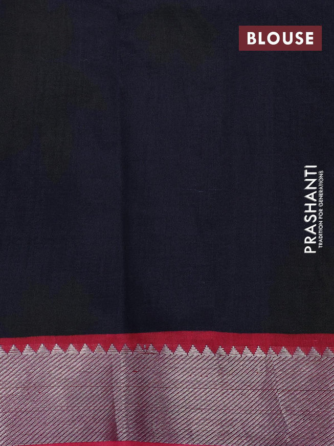 Mangalagiri silk cotton saree black and maroon with floral prints and silver zari woven border - {{ collection.title }} by Prashanti Sarees