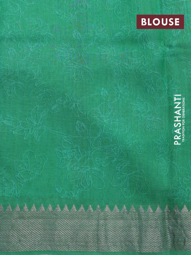 Mangalagiri silk cotton saree light blue and green with floral prints and silver zari woven border - {{ collection.title }} by Prashanti Sarees