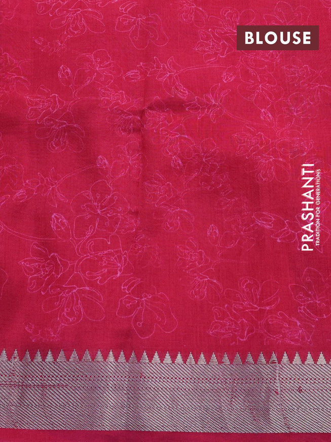 Mangalagiri silk cotton saree light green and pink with floral prints and silver zari woven border - {{ collection.title }} by Prashanti Sarees