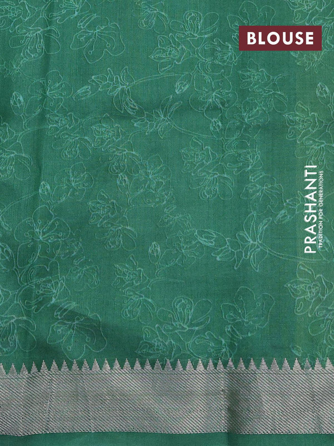 Mangalagiri silk cotton saree yellow and green with floral prints and silver zari woven border - {{ collection.title }} by Prashanti Sarees