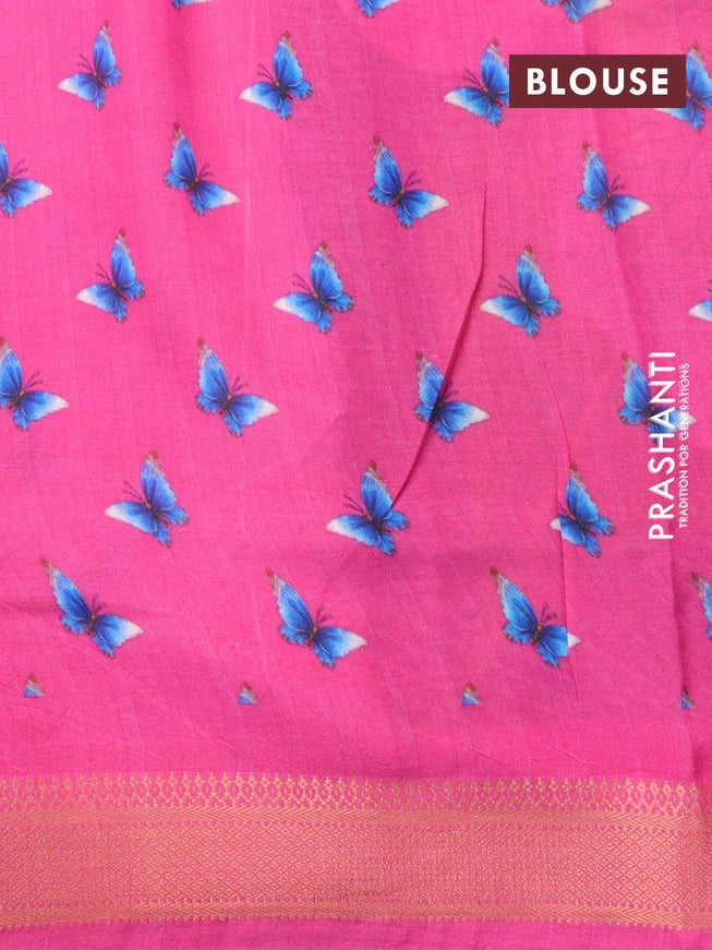 Mangalgiri silk cotton saree black and pink with allover floral prints and copper zari woven border - {{ collection.title }} by Prashanti Sarees