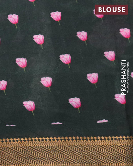 Mangalgiri silk cotton saree cream and black with allover floral prints and zari woven border - {{ collection.title }} by Prashanti Sarees