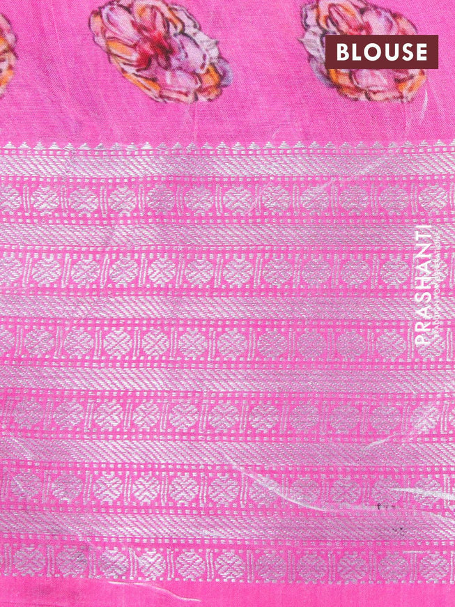 Mangalgiri silk cotton saree deep jamun shade and pink with allover floral prints and silver zari woven border - {{ collection.title }} by Prashanti Sarees