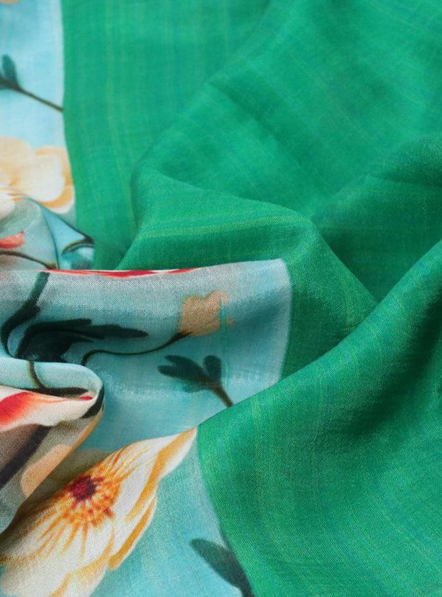Mangalgiri silk cotton saree light blue and green with allover floral prints and zari woven border - {{ collection.title }} by Prashanti Sarees