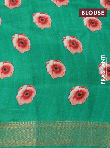 Mangalgiri silk cotton saree light blue and green with allover floral prints and zari woven border - {{ collection.title }} by Prashanti Sarees