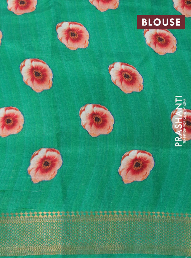 Mangalgiri silk cotton saree light blue and green with allover floral prints and zari woven border - {{ collection.title }} by Prashanti Sarees