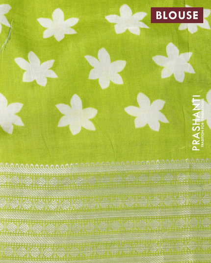 Mangalgiri silk cotton saree light blue and light green with allover floral prints and silver zari woven border - {{ collection.title }} by Prashanti Sarees