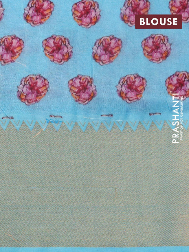 Mangalgiri silk cotton saree multi colour and light blue with allover floral prints and zari woven border - {{ collection.title }} by Prashanti Sarees