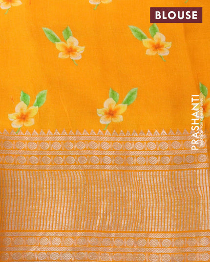 Mangalgiri silk cotton saree multi colour and orange shade with allover floral prints and silver zari woven border - {{ collection.title }} by Prashanti Sarees