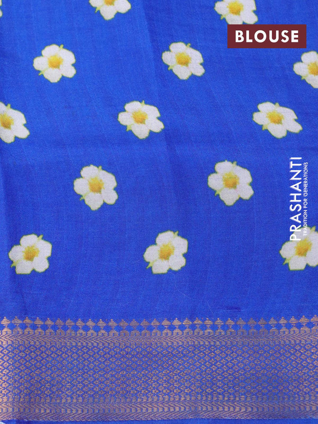 Mangalgiri silk cotton saree off white and blue with allover floral prints and zari woven border - {{ collection.title }} by Prashanti Sarees