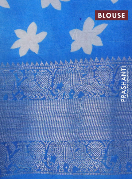 Mangalgiri silk cotton saree off white and cs blue with allover floral prints and annam & elephant design silver zari woven border - {{ collection.title }} by Prashanti Sarees