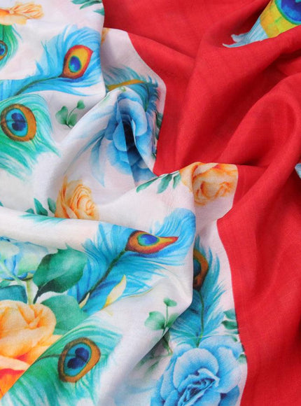 Mangalgiri silk cotton saree off white and red with allover floral prints and zari woven border - {{ collection.title }} by Prashanti Sarees