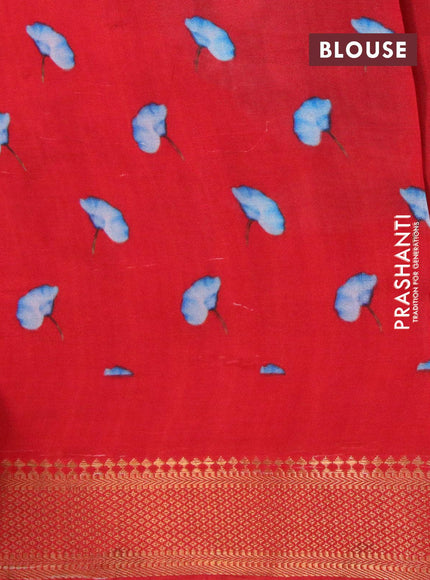 Mangalgiri silk cotton saree off white and red with allover floral prints and zari woven border - {{ collection.title }} by Prashanti Sarees