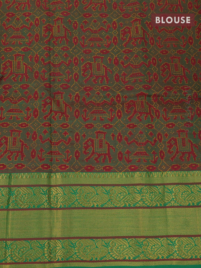 Mangalgiri silk cotton saree pink and dual shade of green with hand block printed blouse and annam zari woven border - {{ collection.title }} by Prashanti Sarees