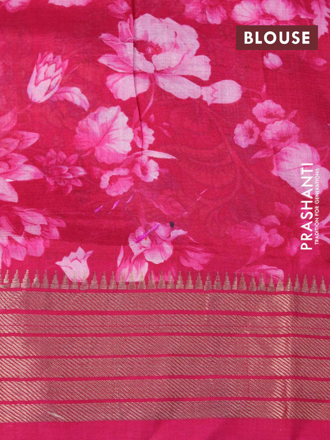 Mangalgiri silk cotton saree pista green and pink with allover floral prints and zari woven border - {{ collection.title }} by Prashanti Sarees