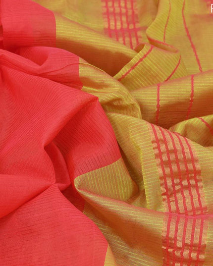 Mangalgiri silk cotton saree red and light green with hand block printed blouse and annam zari woven border - {{ collection.title }} by Prashanti Sarees