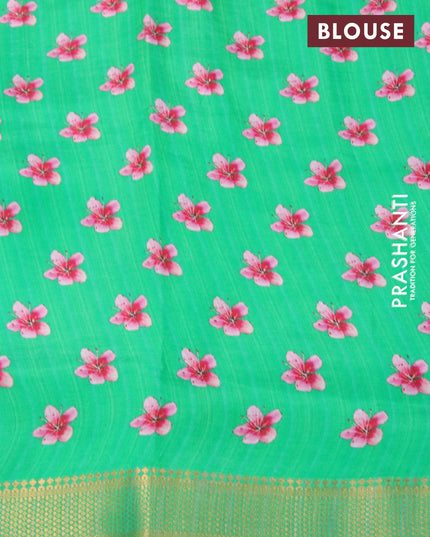 Mangalgiri silk cotton saree teal blue and green with allover floral prints and zari woven border - {{ collection.title }} by Prashanti Sarees