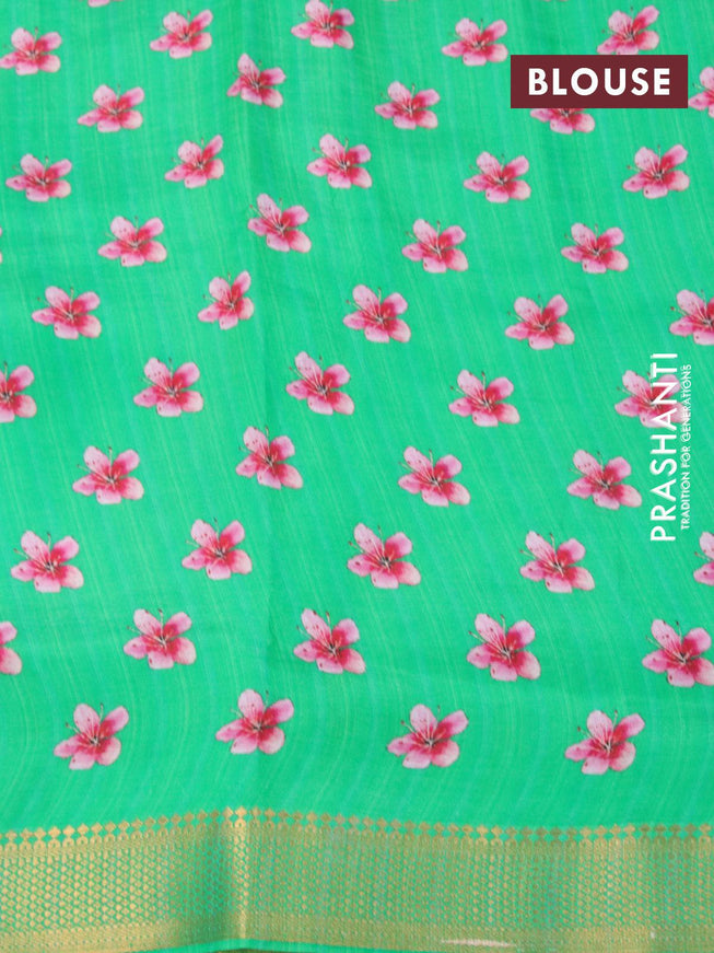 Mangalgiri silk cotton saree teal blue and green with allover floral prints and zari woven border - {{ collection.title }} by Prashanti Sarees