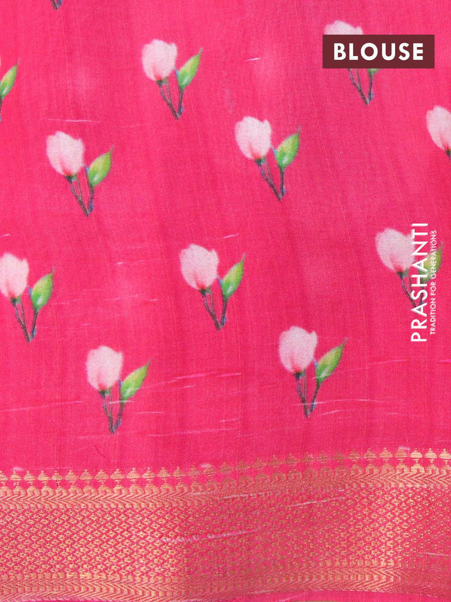 Mangalgiri silk cotton saree teal blue and pink with allover floral prints and zari woven border - {{ collection.title }} by Prashanti Sarees
