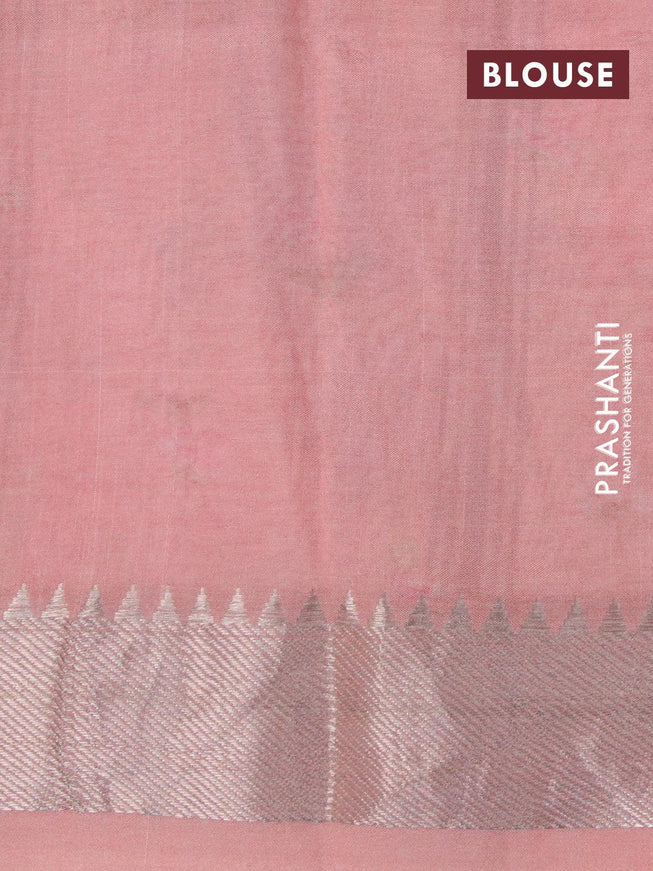 Mangalgiri silk cotton saree teal green shade and peach shade with pichwai prints and silver zari woven border - {{ collection.title }} by Prashanti Sarees