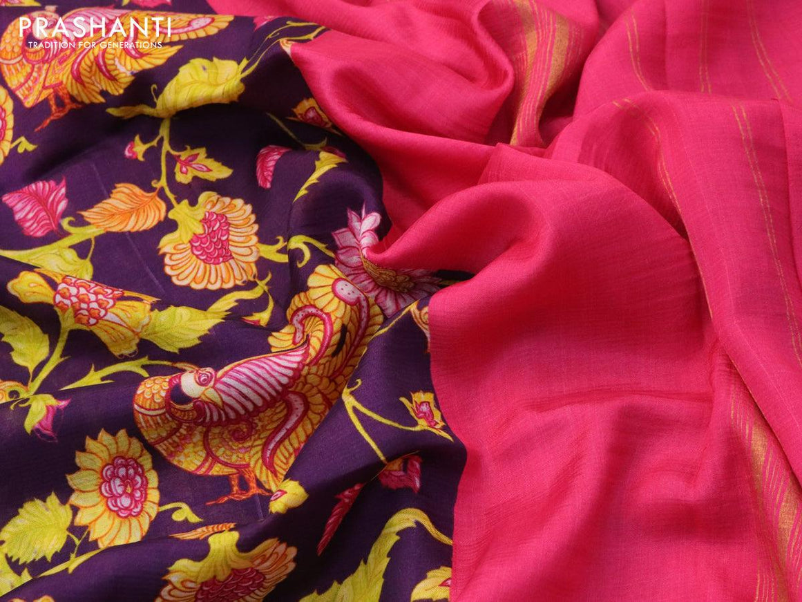 Mangalgiri silk cotton saree violet and pink with allover kalamkari prints and zari woven border - {{ collection.title }} by Prashanti Sarees
