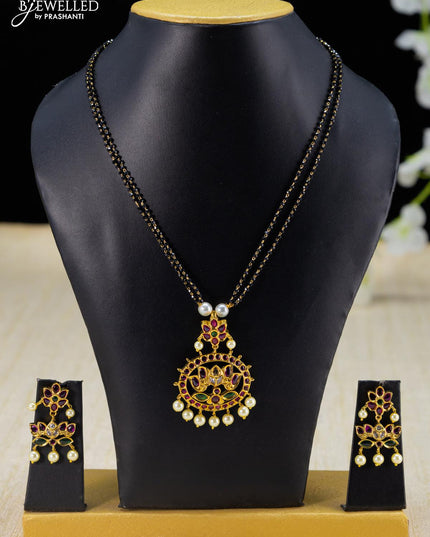 Mangalsutra double layer kemp & cz stone with lotus pendant and pearl hangings - {{ collection.title }} by Prashanti Sarees