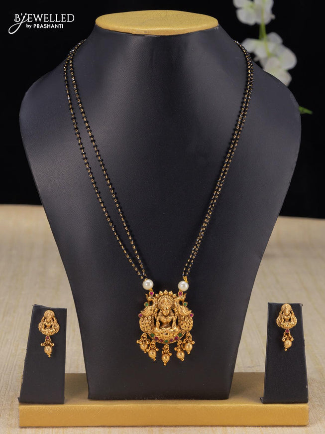 Mangalsutra double layer kemp stone with lakshmi pendant and golden beads hangings - {{ collection.title }} by Prashanti Sarees