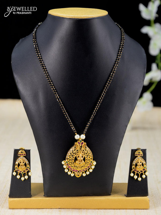 Mangalsutra double layer kemp stone with lakshmi pendant and pearl hangings - {{ collection.title }} by Prashanti Sarees