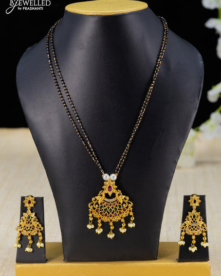 Mangalsutra double layer with kemp & cz stone and pearl hanging - {{ collection.title }} by Prashanti Sarees