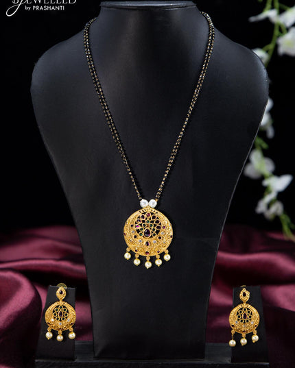 Mangalsutra double layer with kemp stone and pearl hangings - {{ collection.title }} by Prashanti Sarees
