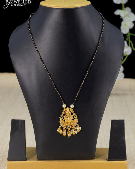 Mangalsutra kemp and cz stone with lakshmi pendant and pearl hangings without earring - {{ collection.title }} by Prashanti Sarees