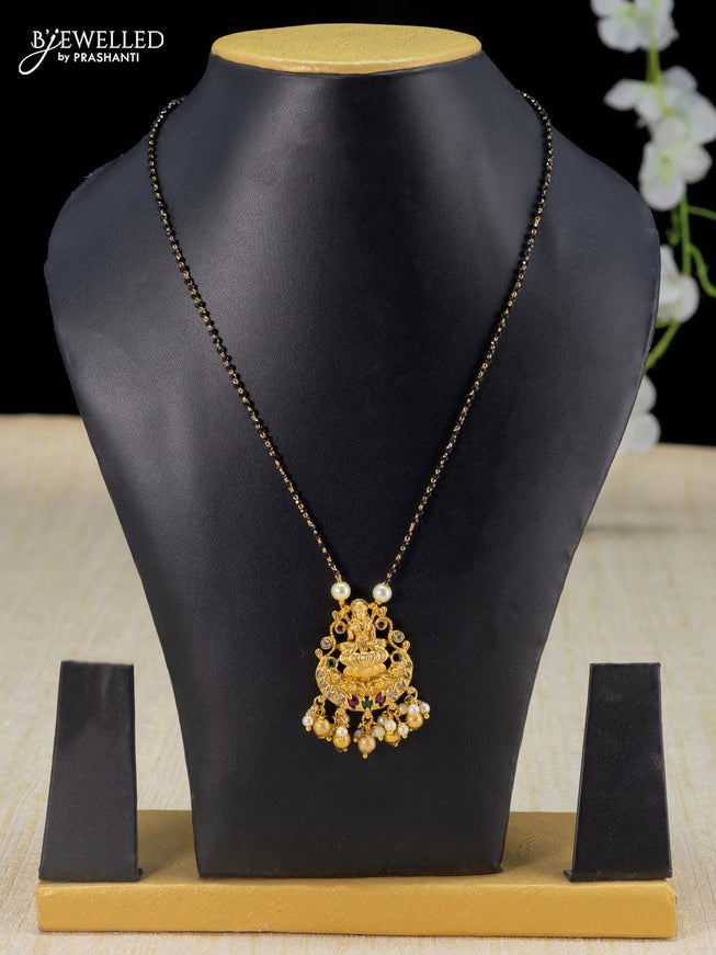 Mangalsutra kemp and cz stone with lakshmi pendant and pearl hangings without earring - {{ collection.title }} by Prashanti Sarees