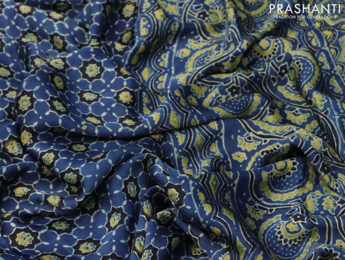 Modal silk saree blue with allover prints and ajrakh printed pallu - {{ collection.title }} by Prashanti Sarees