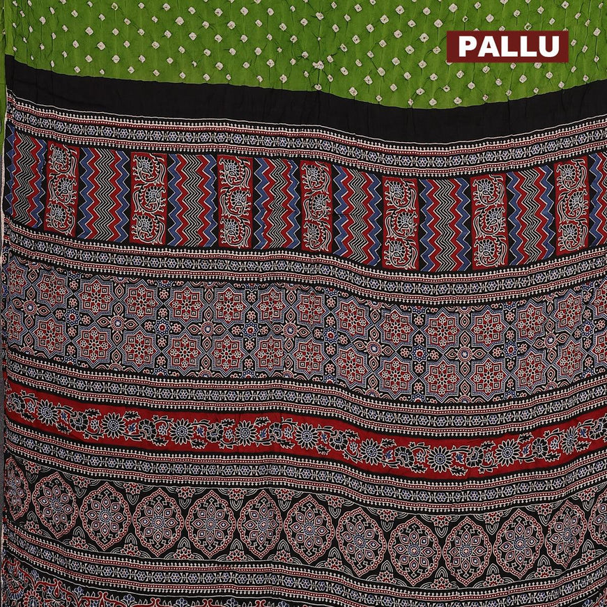 Modal silk saree green and black with allover bandhani prints and ajrakh prints pallu - {{ collection.title }} by Prashanti Sarees