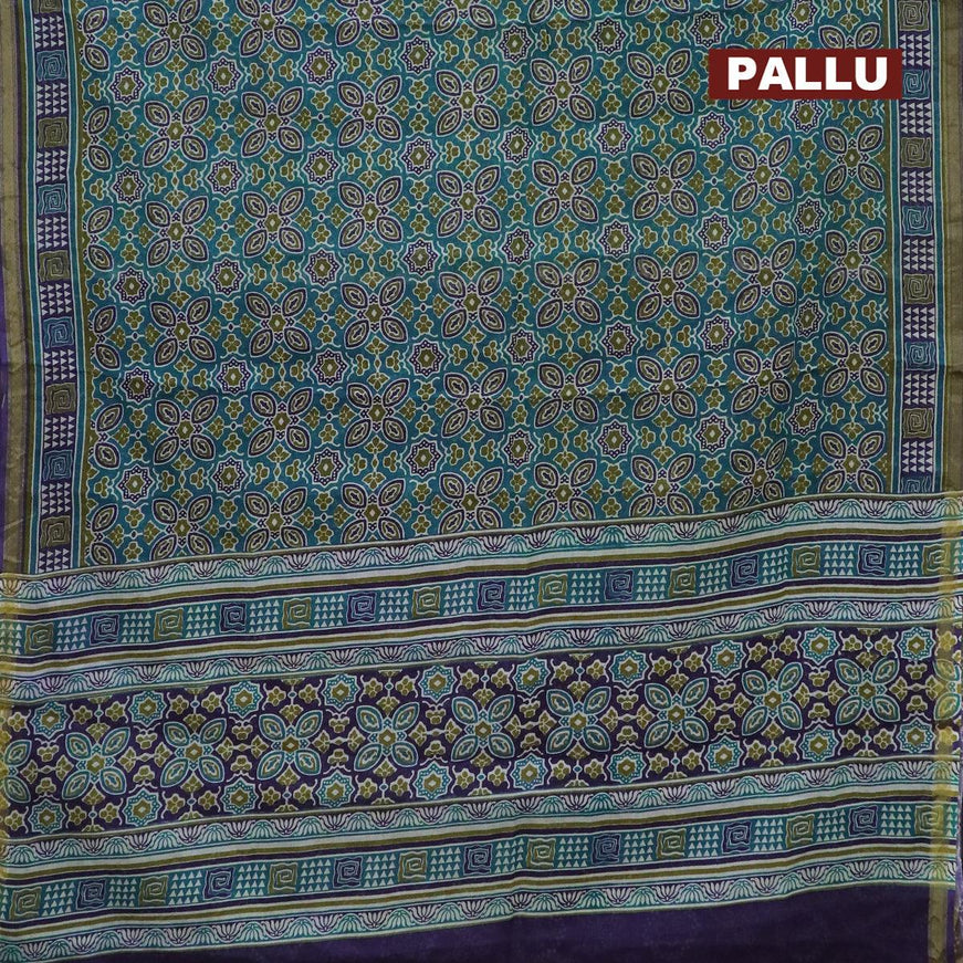 Mul cotton saree cs blue and blue with allover ajrakh prints and zari woven border - {{ collection.title }} by Prashanti Sarees