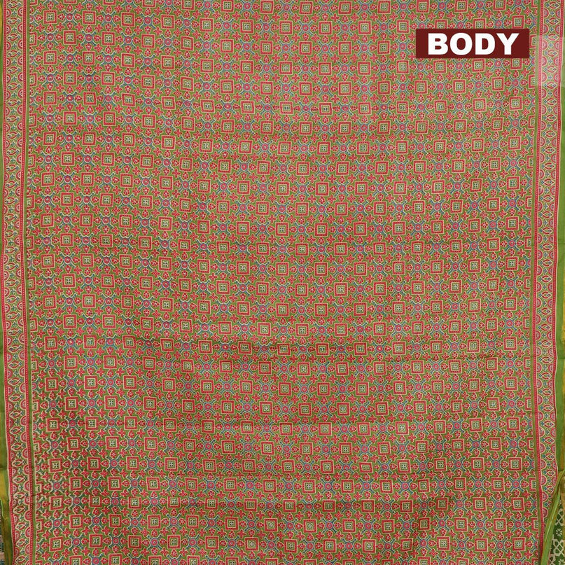Mul cotton saree green with allover prints and small zari woven border - {{ collection.title }} by Prashanti Sarees